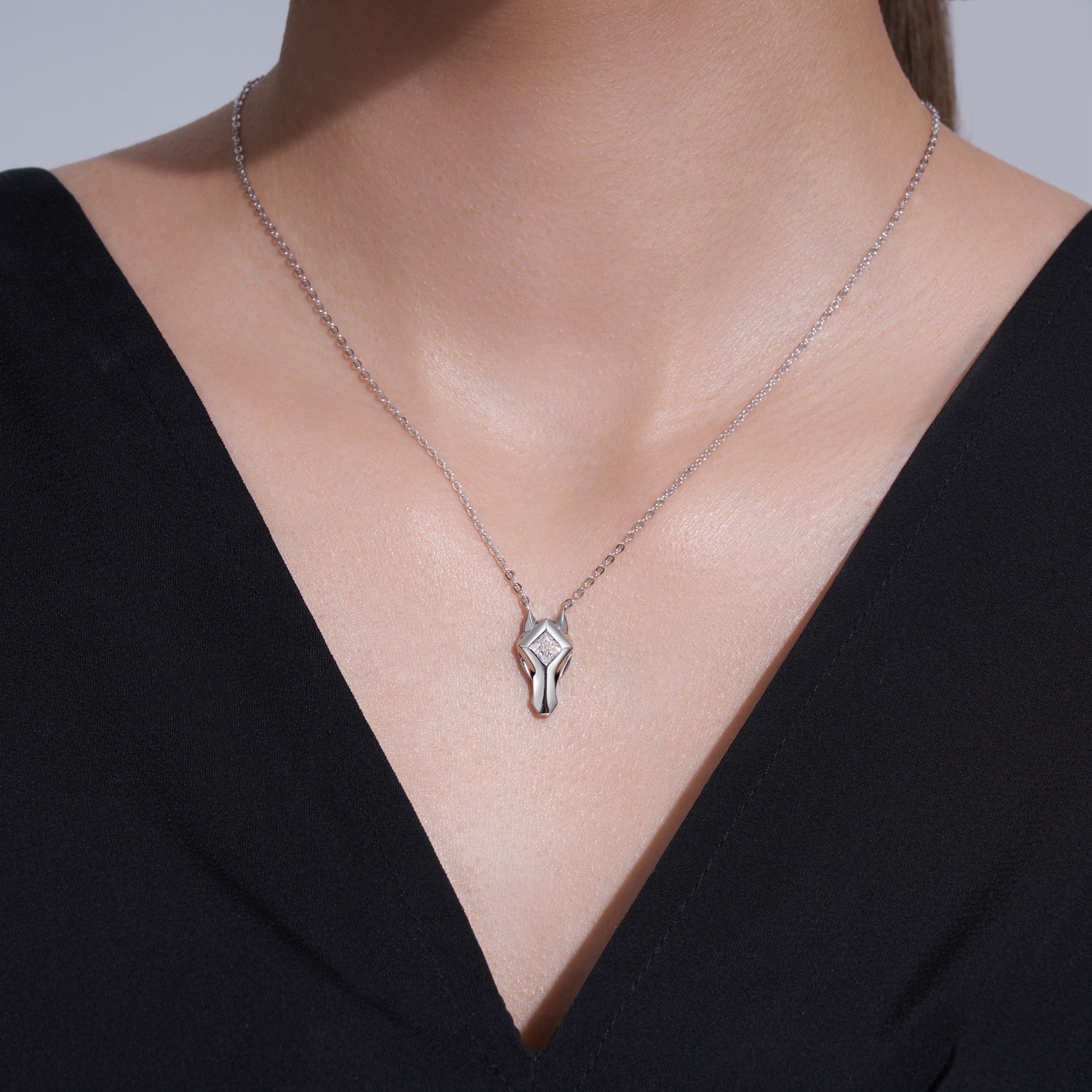 Equus Moissanite Horse Pendant Necklace in Sterling Silver
