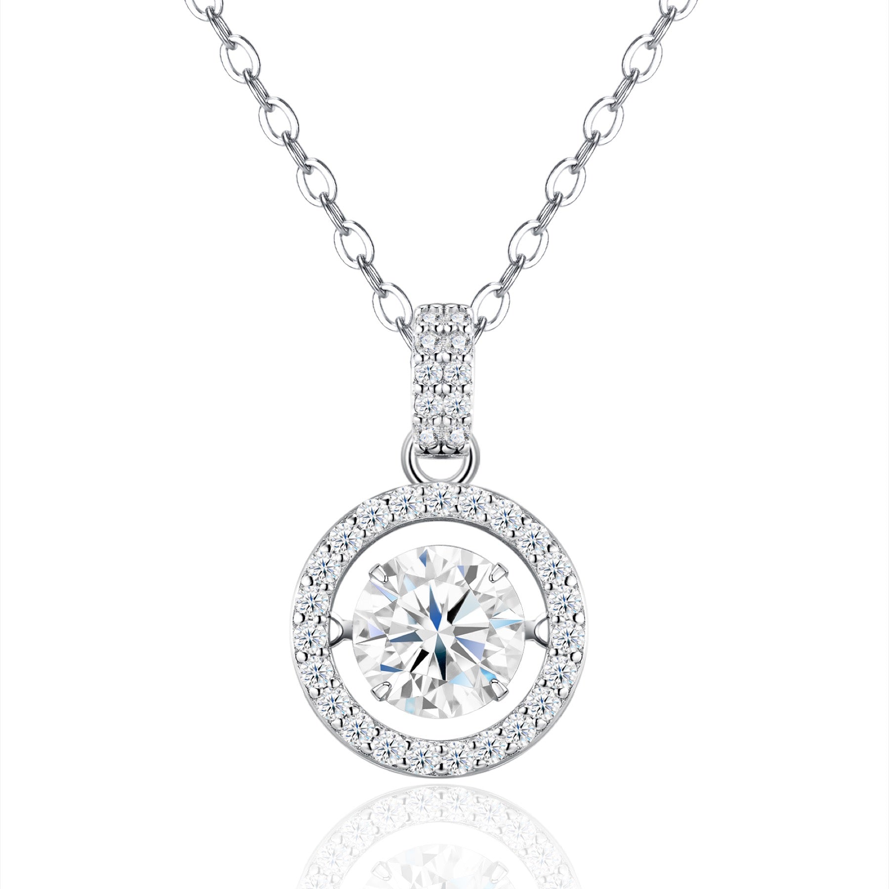 Flicker 1 Carat Moissanite Halo Pendant Necklace in Sterling Silver
