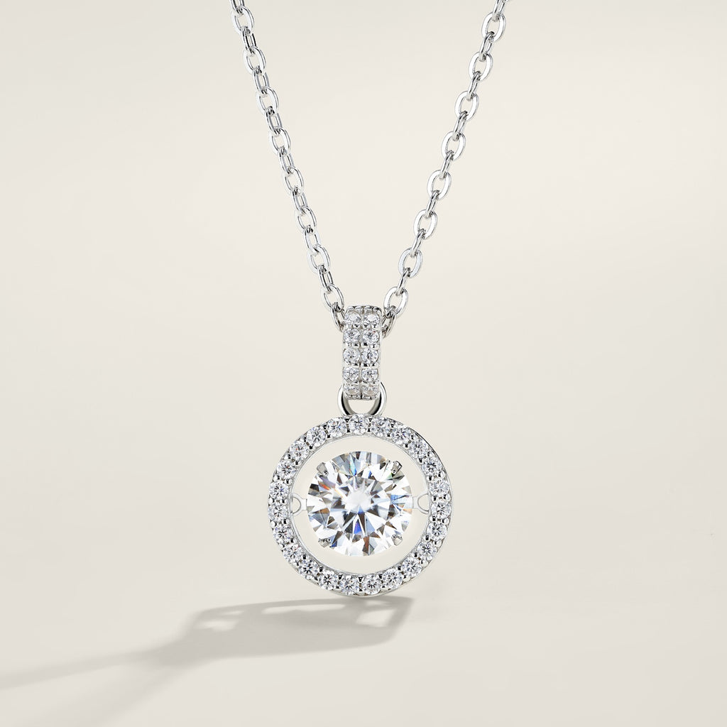 Flicker 1 Carat Moissanite Halo Pendant Necklace in Sterling Silver