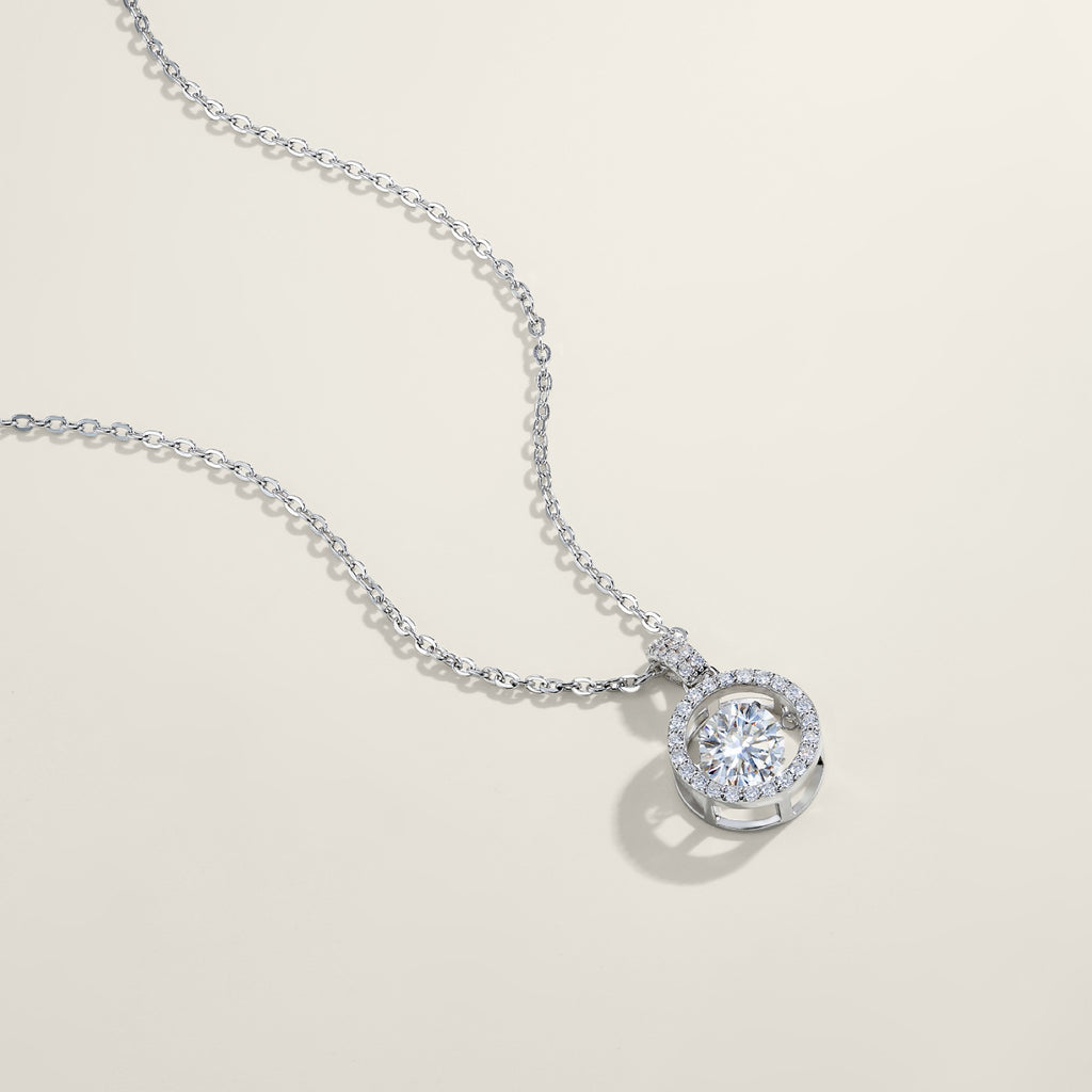 Flicker 1 Carat Moissanite Halo Pendant Necklace in Sterling Silver