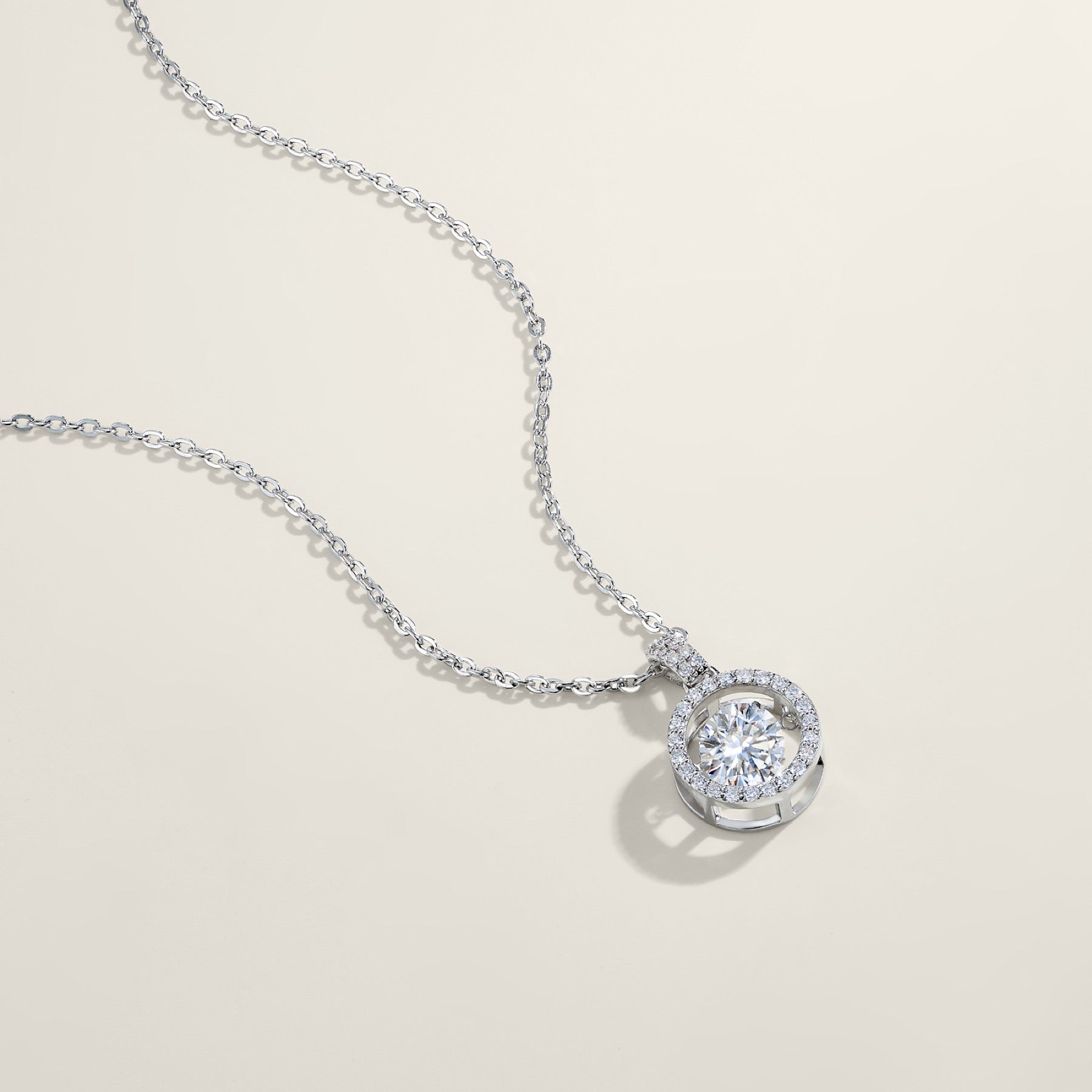 Flicker 1 Carat Moissanite Halo Pendant Necklace in Sterling Silver
