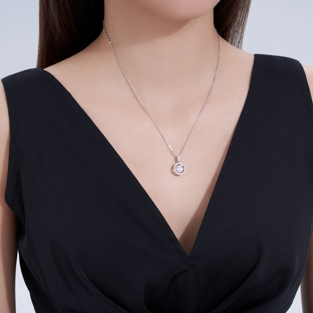 Flicker 1 Carat Moissanite Halo Pendant Necklace in Sterling Silver