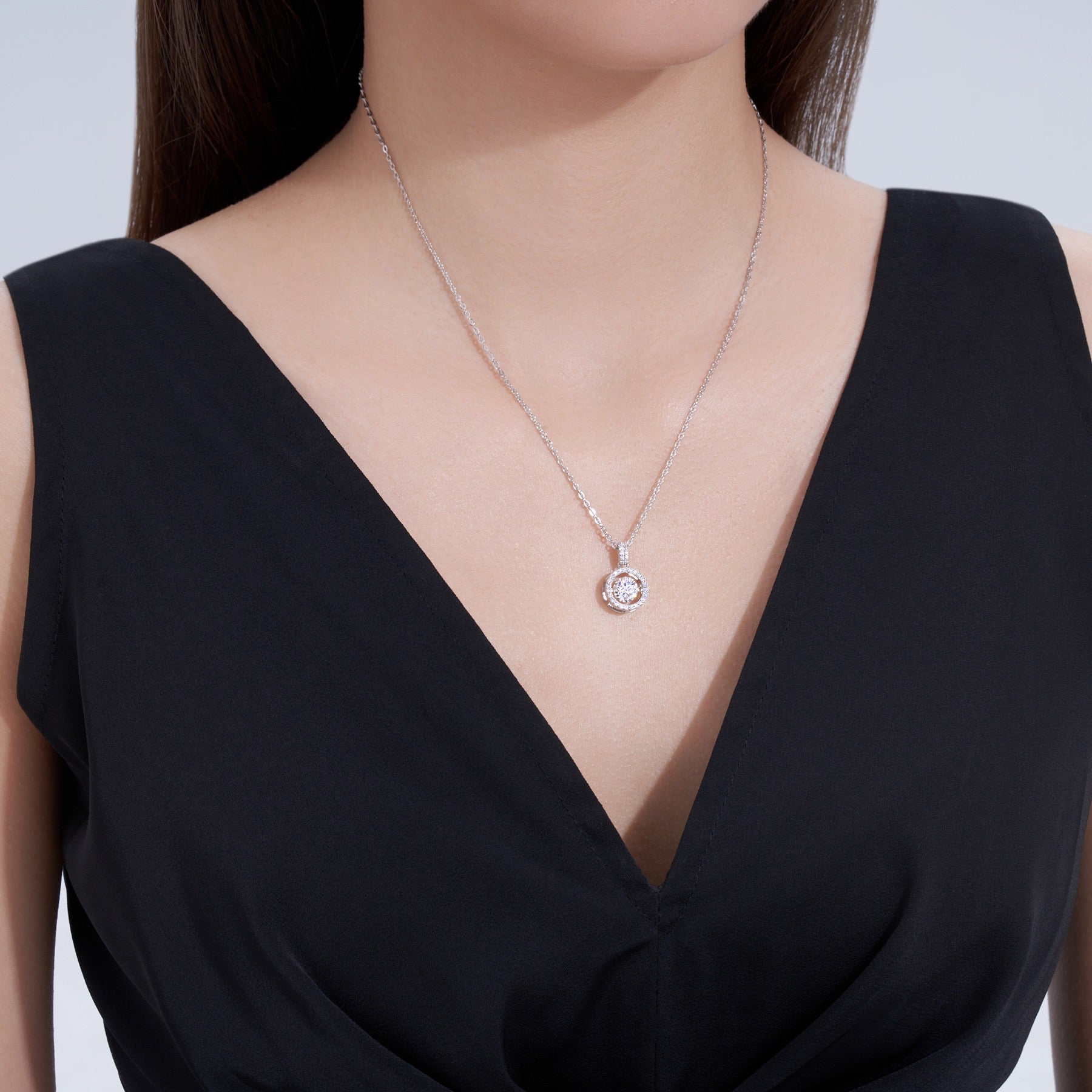 Flicker 1 Carat Moissanite Halo Pendant Necklace in Sterling Silver