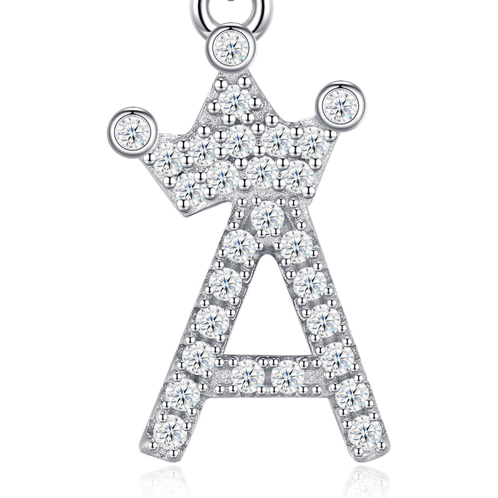 Dainty Initial A Moissanite Crown Pendant Necklace in Sterling Silver — detail