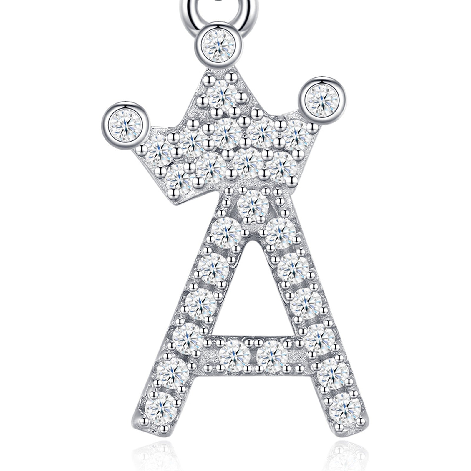 Dainty Initial A Moissanite Crown Pendant Necklace in Sterling Silver — detail