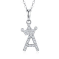 Dainty Initial A Moissanite Crown Pendant Necklace in Sterling Silver