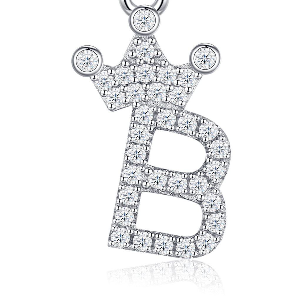 Dainty Initial B Moissanite Crown Pendant Necklace in Sterling Silver — detail