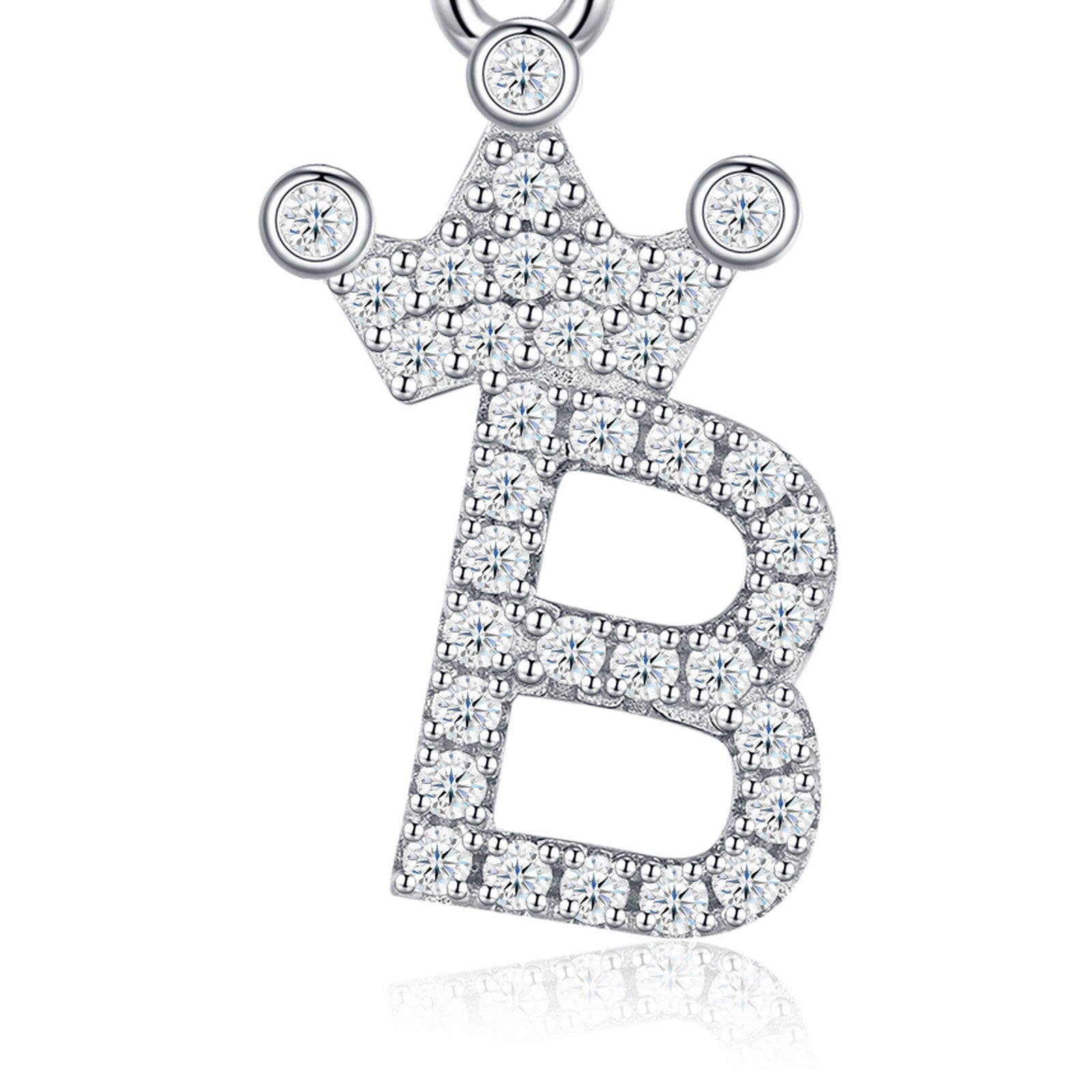 Dainty Initial B Moissanite Crown Pendant Necklace in Sterling Silver — detail