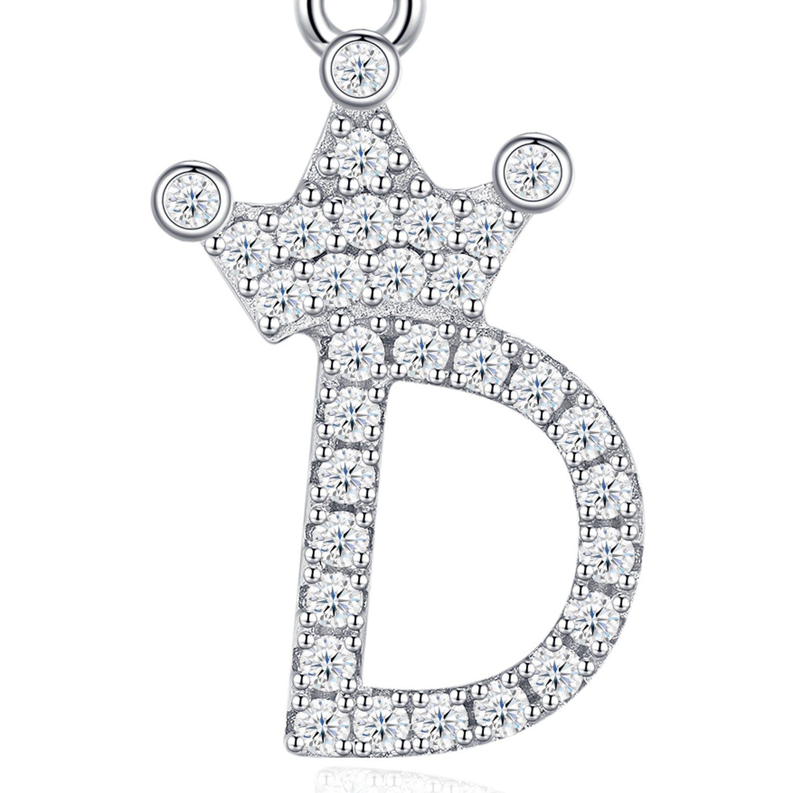 Dainty Initial D Moissanite Crown Pendant Necklace in Sterling Silver — detail