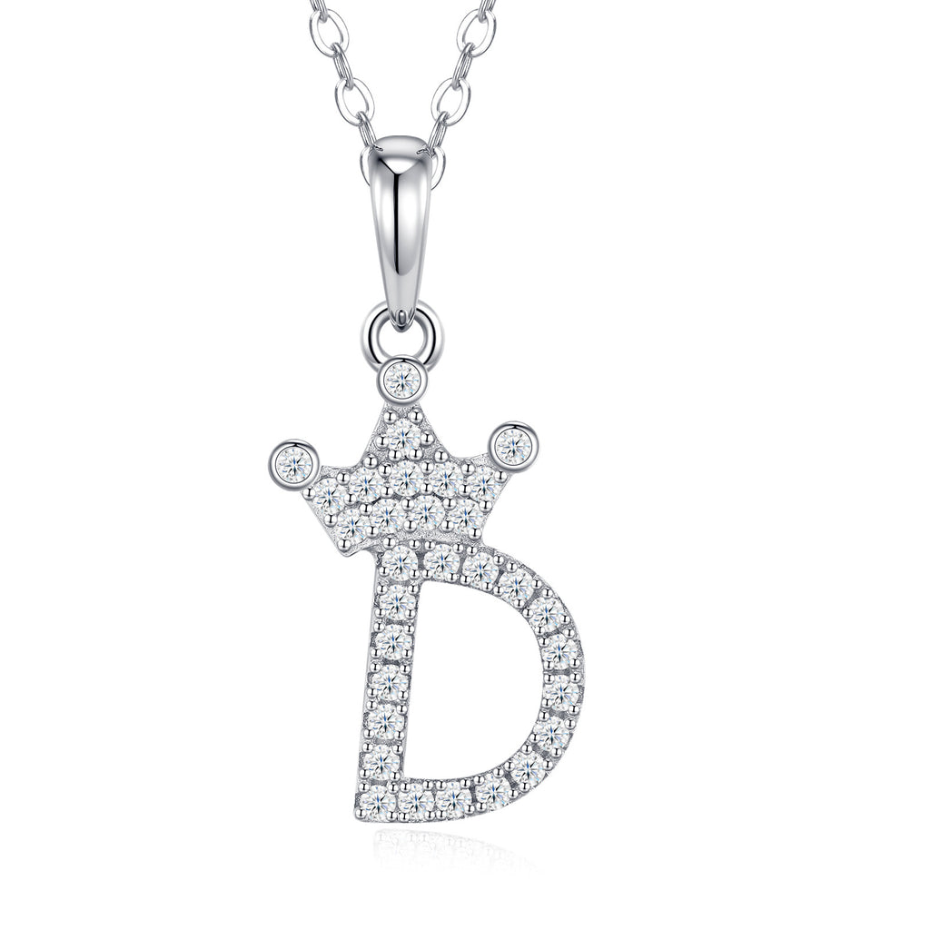 Dainty Initial D Moissanite Crown Pendant Necklace in Sterling Silver