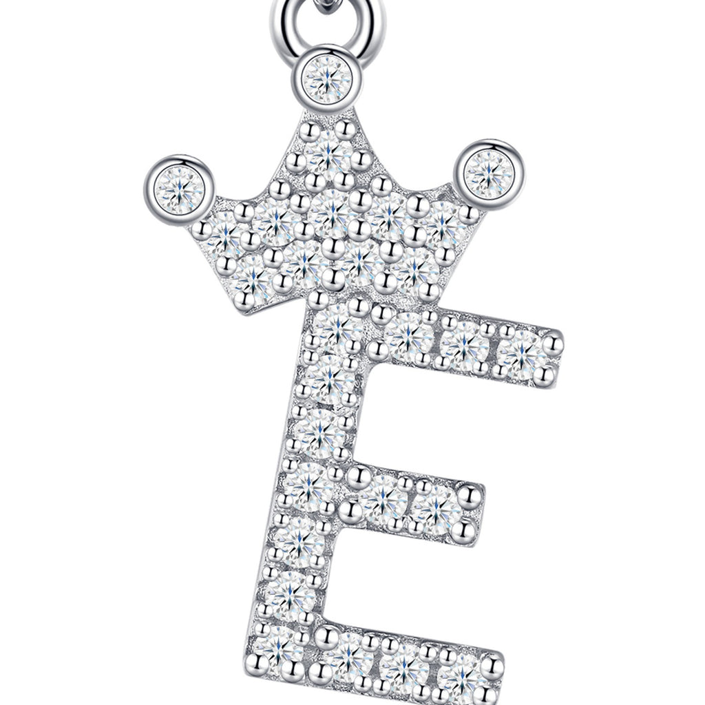 Dainty Initial E Moissanite Crown Pendant Necklace in Sterling Silver — detail