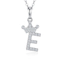 Dainty Initial E Moissanite Crown Pendant Necklace in Sterling Silver