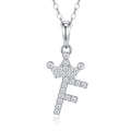 Dainty Initial F Moissanite Crown Pendant Necklace in Sterling Silver