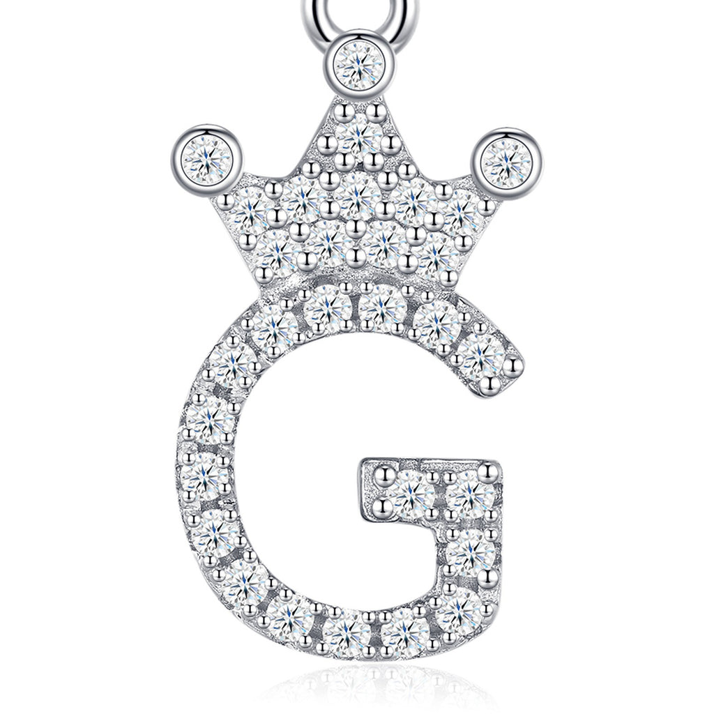 Dainty Initial G Moissanite Crown Pendant Necklace in Sterling Silver — detail