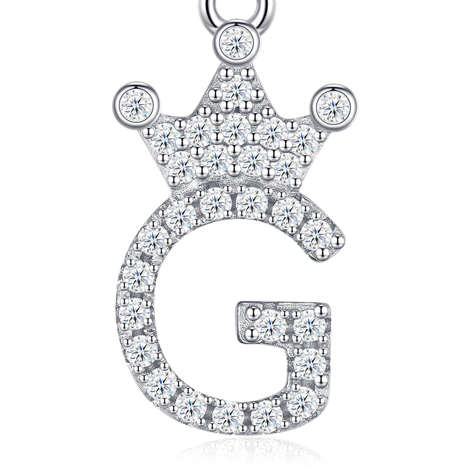 Dainty Initial G Moissanite Crown Pendant Necklace in Sterling Silver — detail
