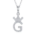 Dainty Initial G Moissanite Crown Pendant Necklace in Sterling Silver