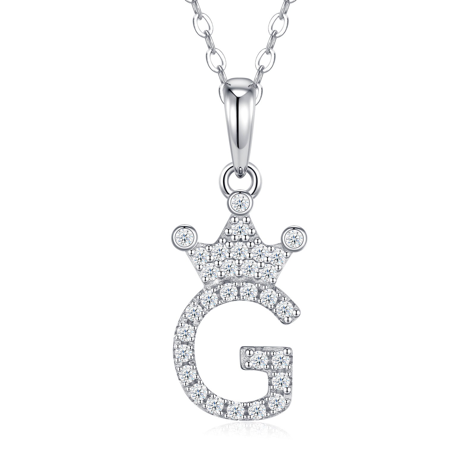 Dainty Initial G Moissanite Crown Pendant Necklace in Sterling Silver