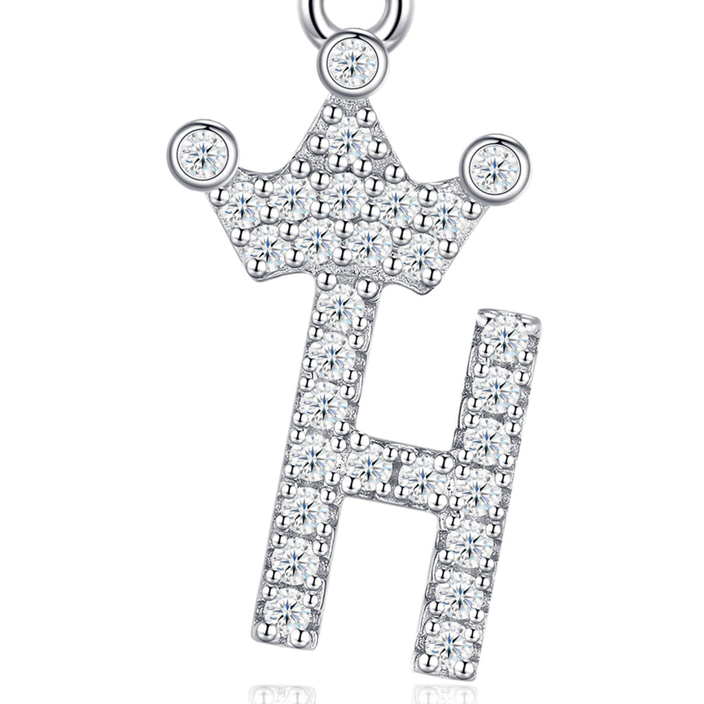Dainty Initial H Moissanite Crown Pendant Necklace in Sterling Silver — detail
