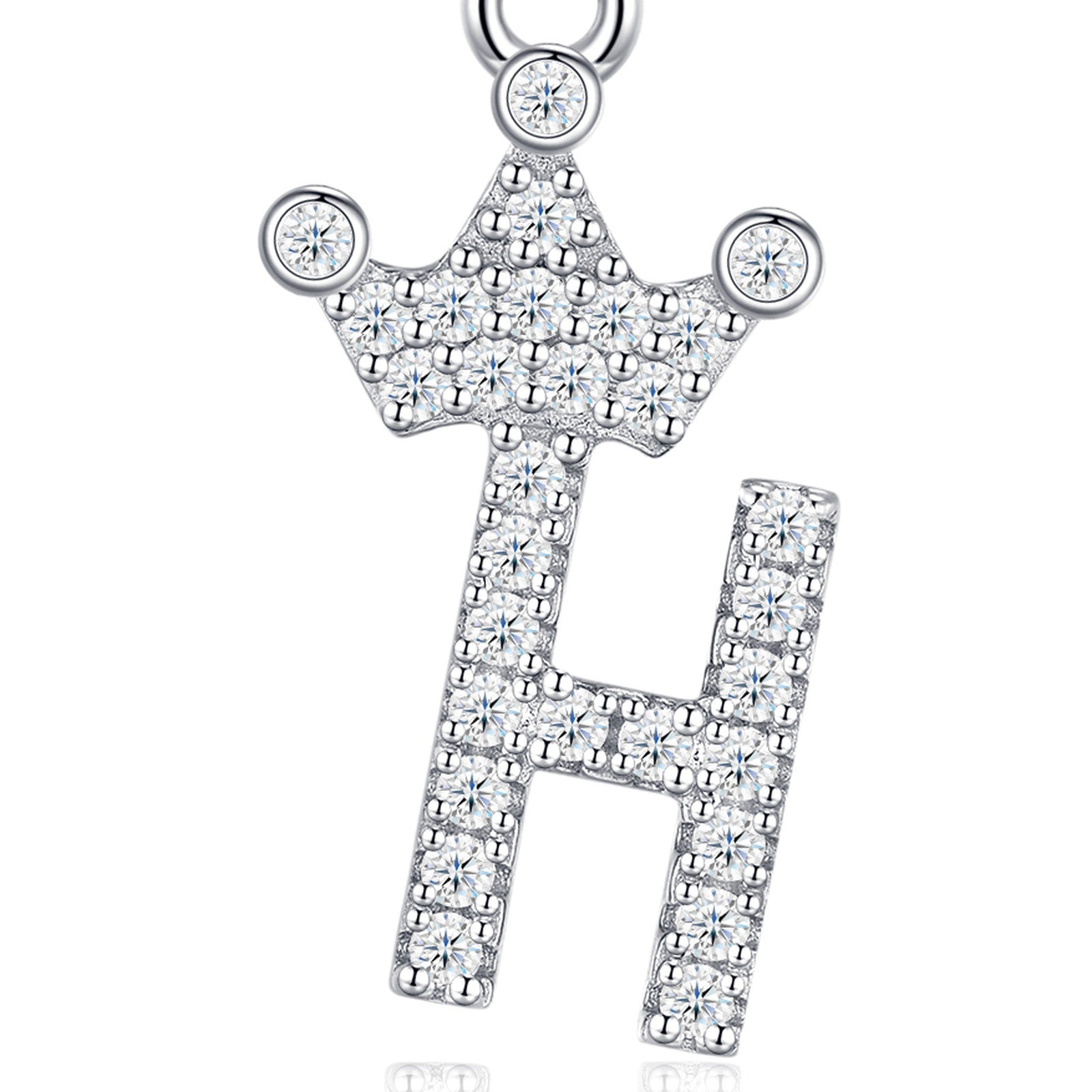 Dainty Initial H Moissanite Crown Pendant Necklace in Sterling Silver — detail