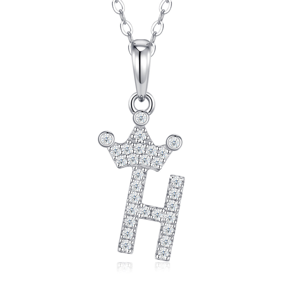 Dainty Initial H Moissanite Crown Pendant Necklace in Sterling Silver