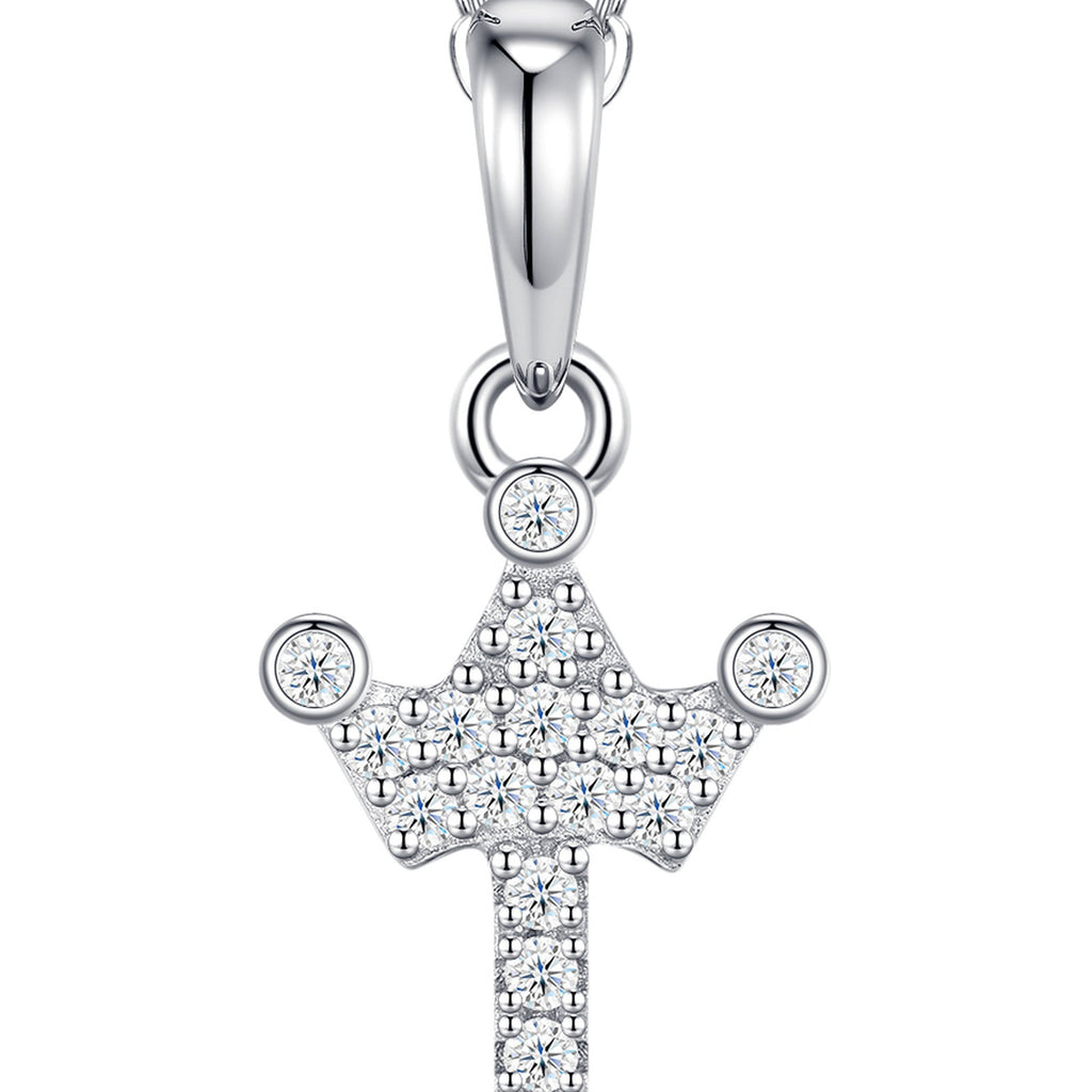 Dainty Initial I Moissanite Crown Pendant Necklace in Sterling Silver — detail