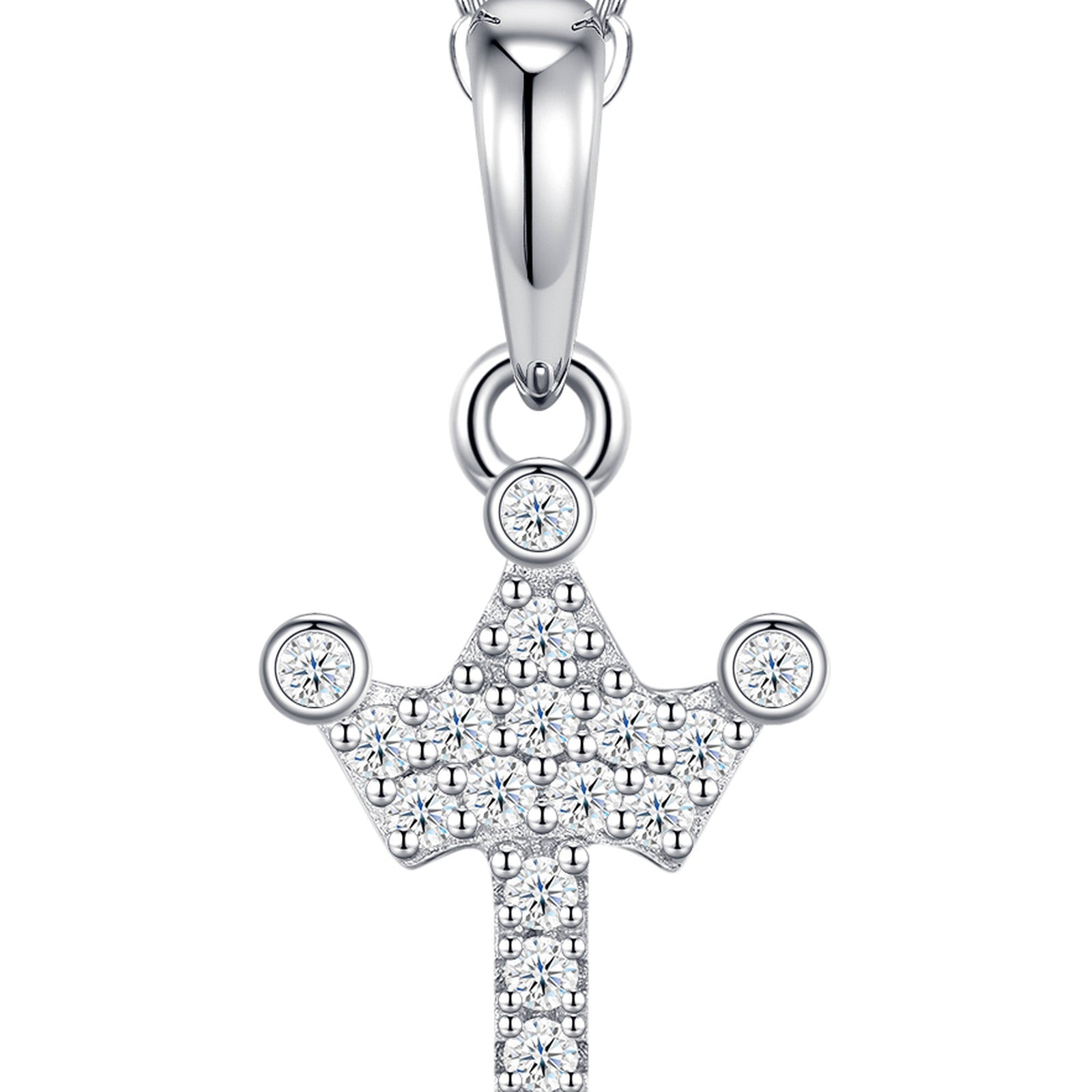 Dainty Initial I Moissanite Crown Pendant Necklace in Sterling Silver — detail