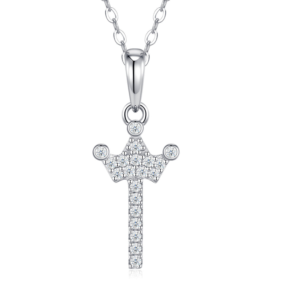 Dainty Initial I Moissanite Crown Pendant Necklace in Sterling Silver
