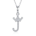 Dainty Initial J Moissanite Crown Pendant Necklace in Sterling Silver
