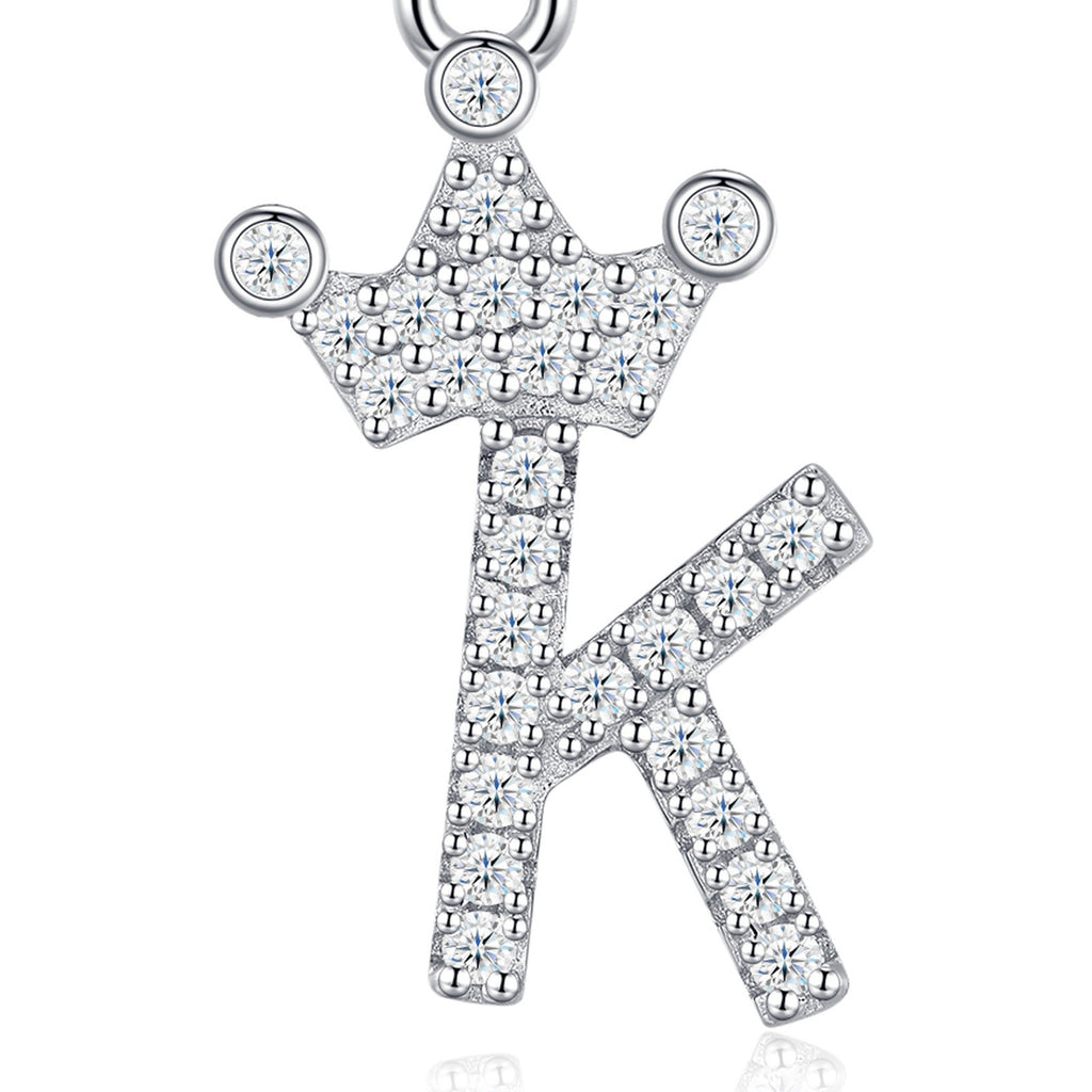 Dainty Initial K Moissanite Crown Pendant Necklace in Sterling Silver — detail