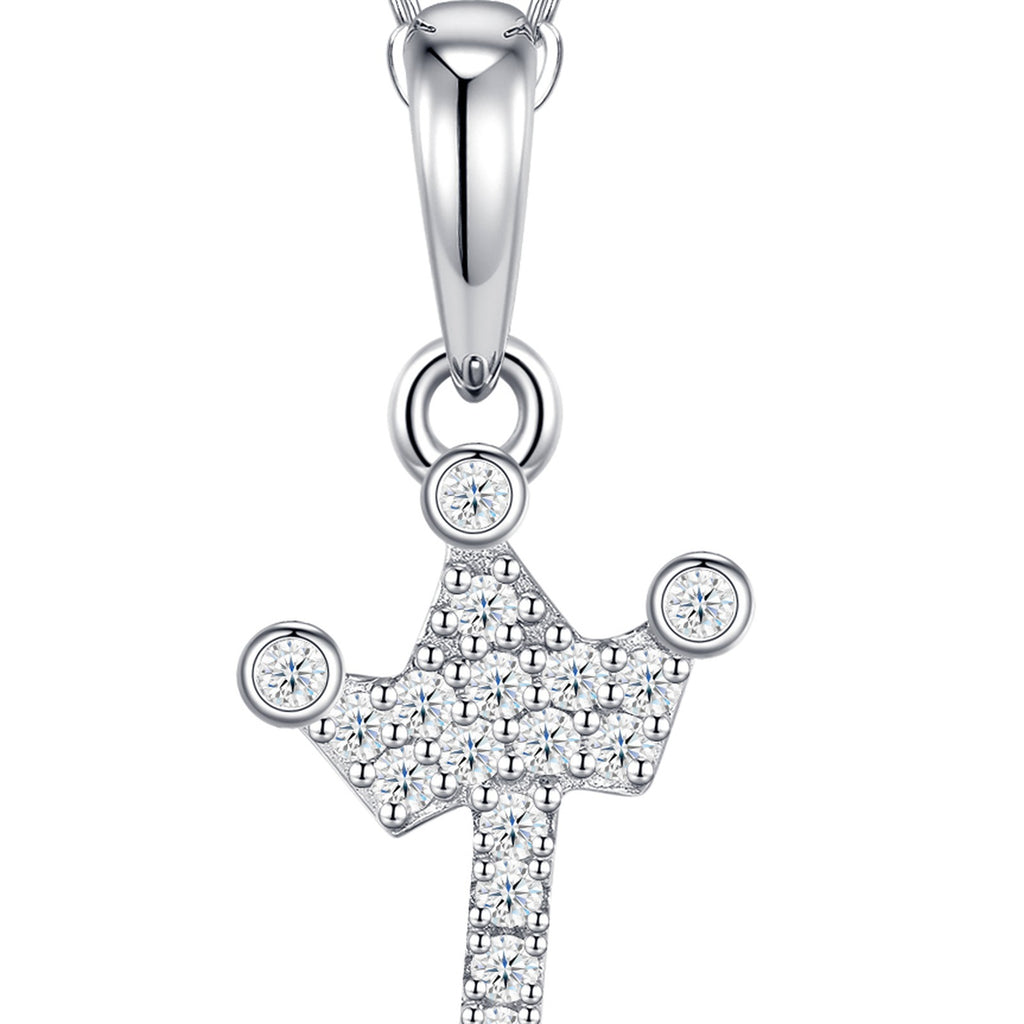 Dainty Initial L Moissanite Crown Pendant Necklace in Sterling Silver — detail