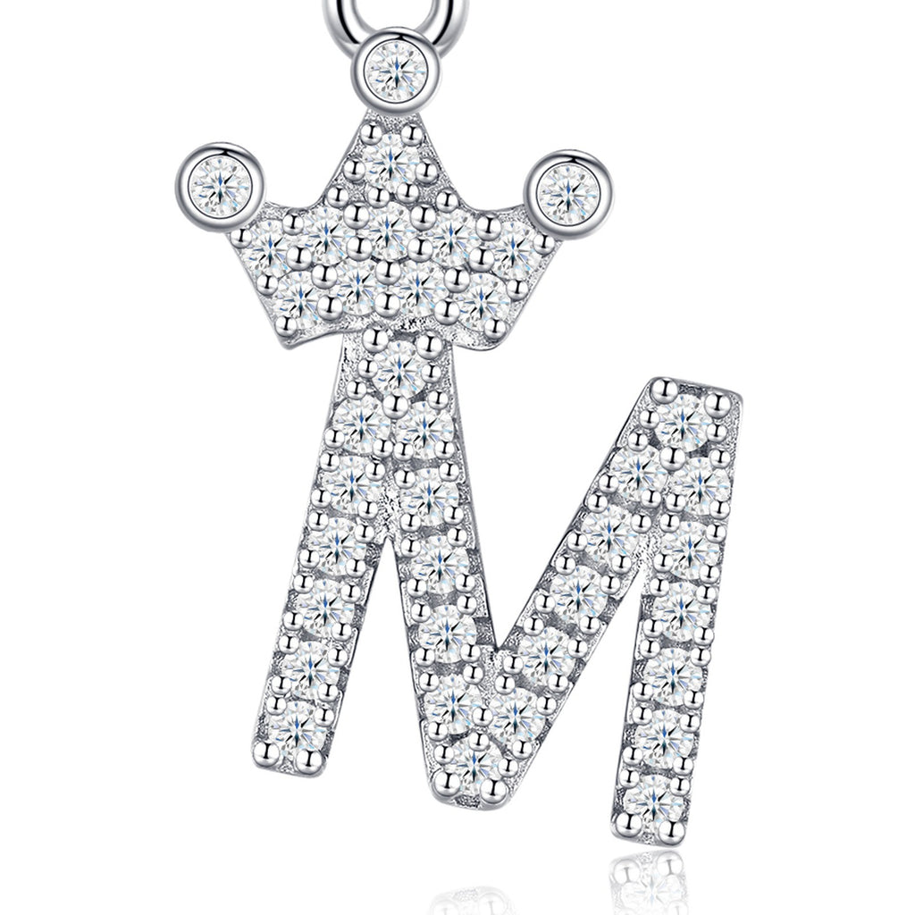 Dainty Initial M Moissanite Crown Pendant Necklace in Sterling Silver — detail