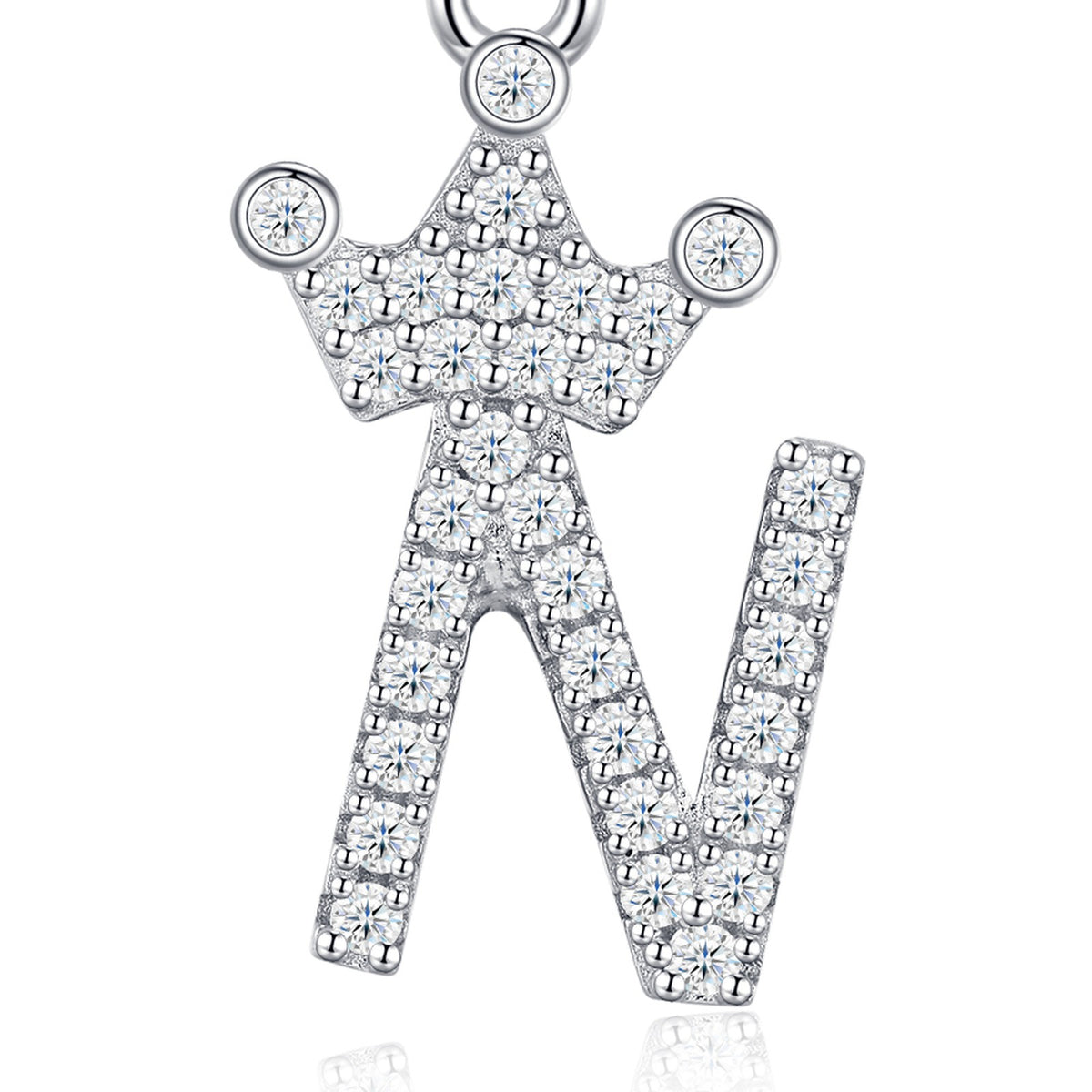 Dainty Initial N Moissanite Crown Pendant Necklace in Sterling Silver — detail