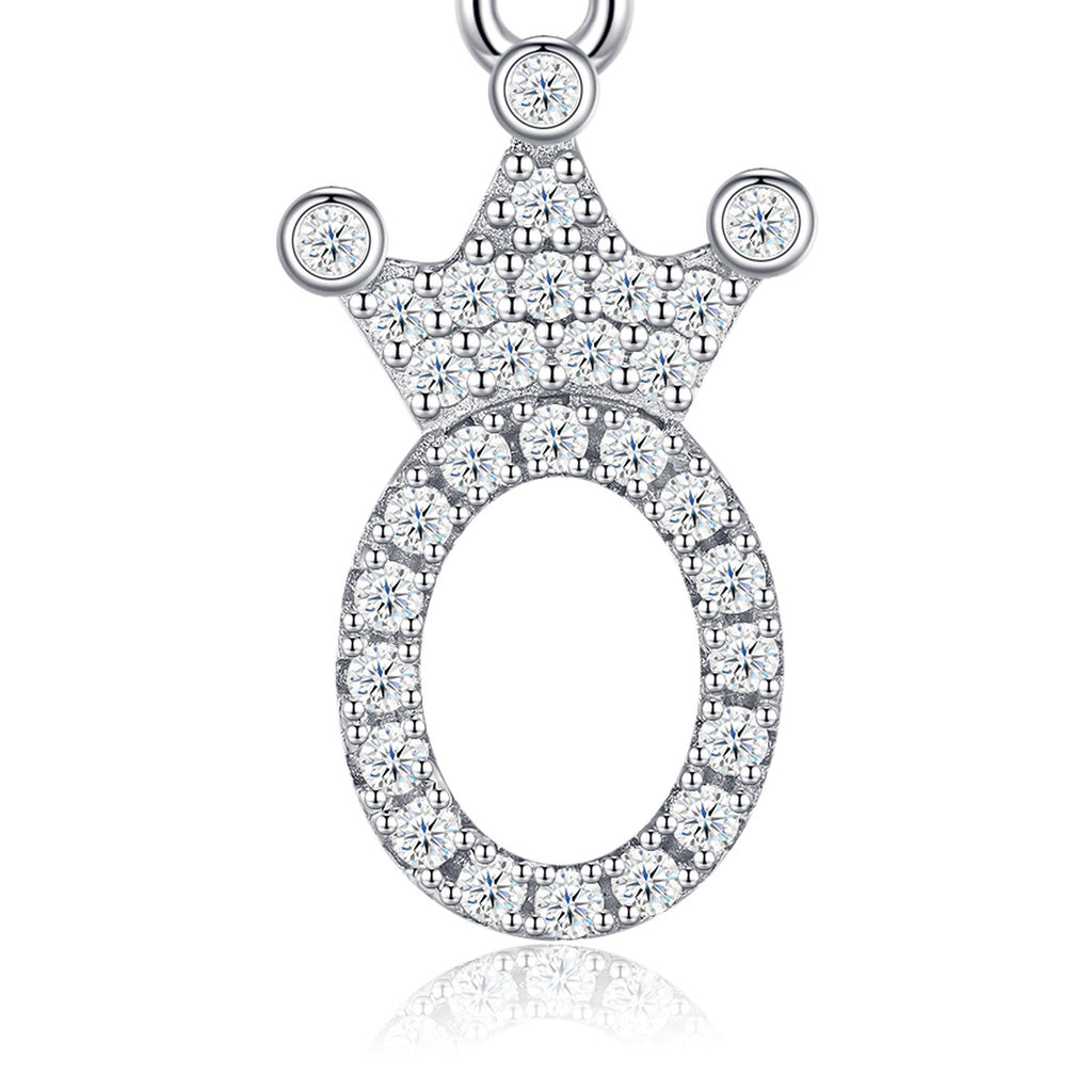Dainty Initial O Moissanite Crown Pendant Necklace in Sterling Silver — detail