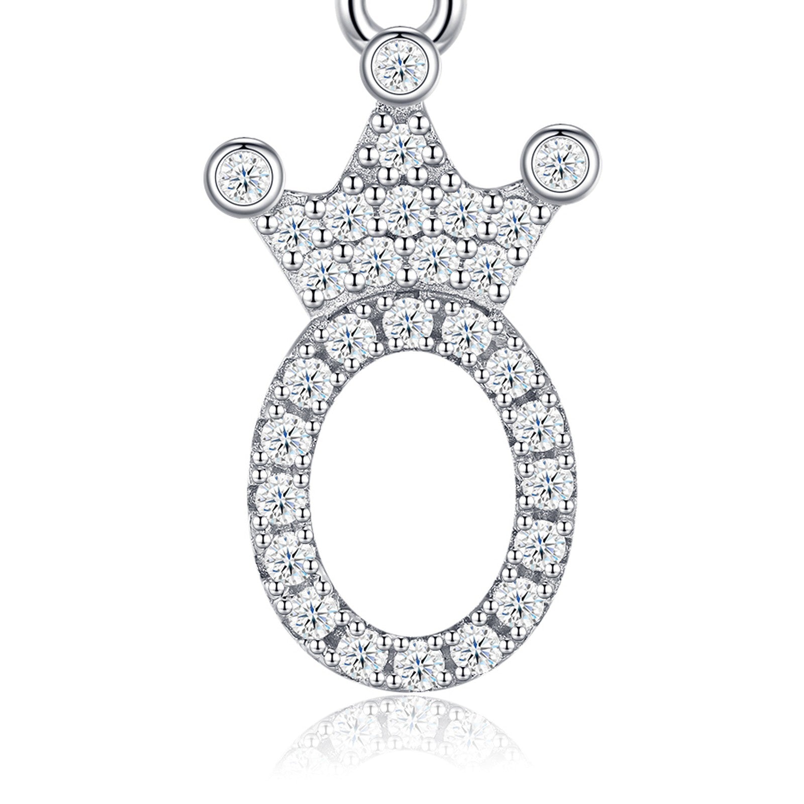 Dainty Initial O Moissanite Crown Pendant Necklace in Sterling Silver — detail