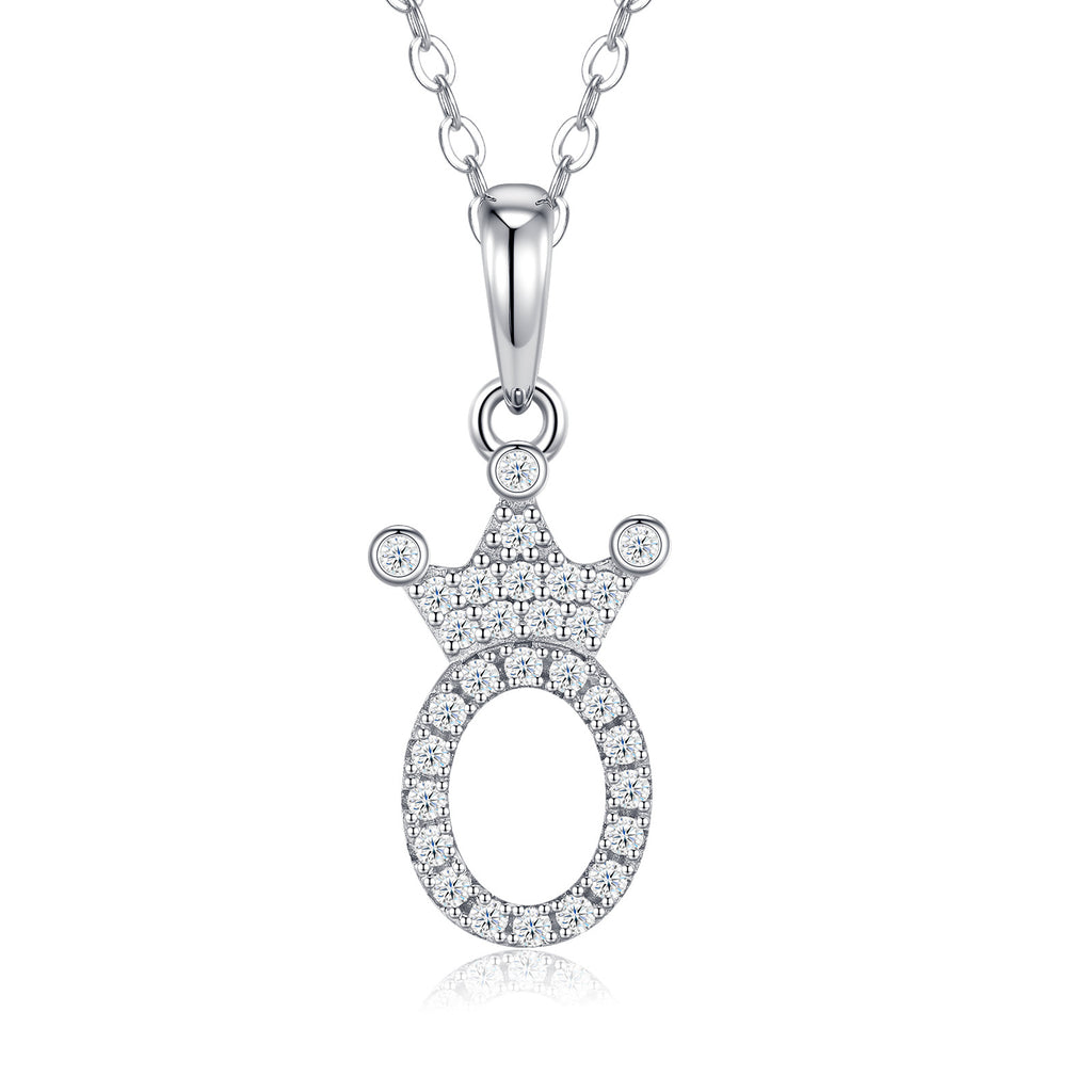 Dainty Initial O Moissanite Crown Pendant Necklace in Sterling Silver