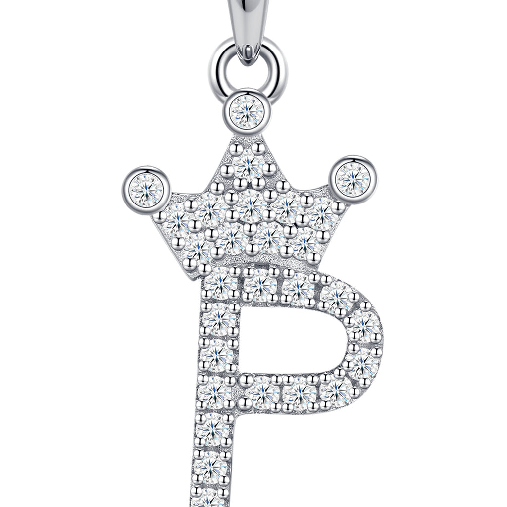 Dainty Initial P Moissanite Crown Pendant Necklace in Sterling Silver — detail