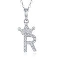 Dainty Initial R Moissanite Crown Pendant Necklace in Sterling Silver