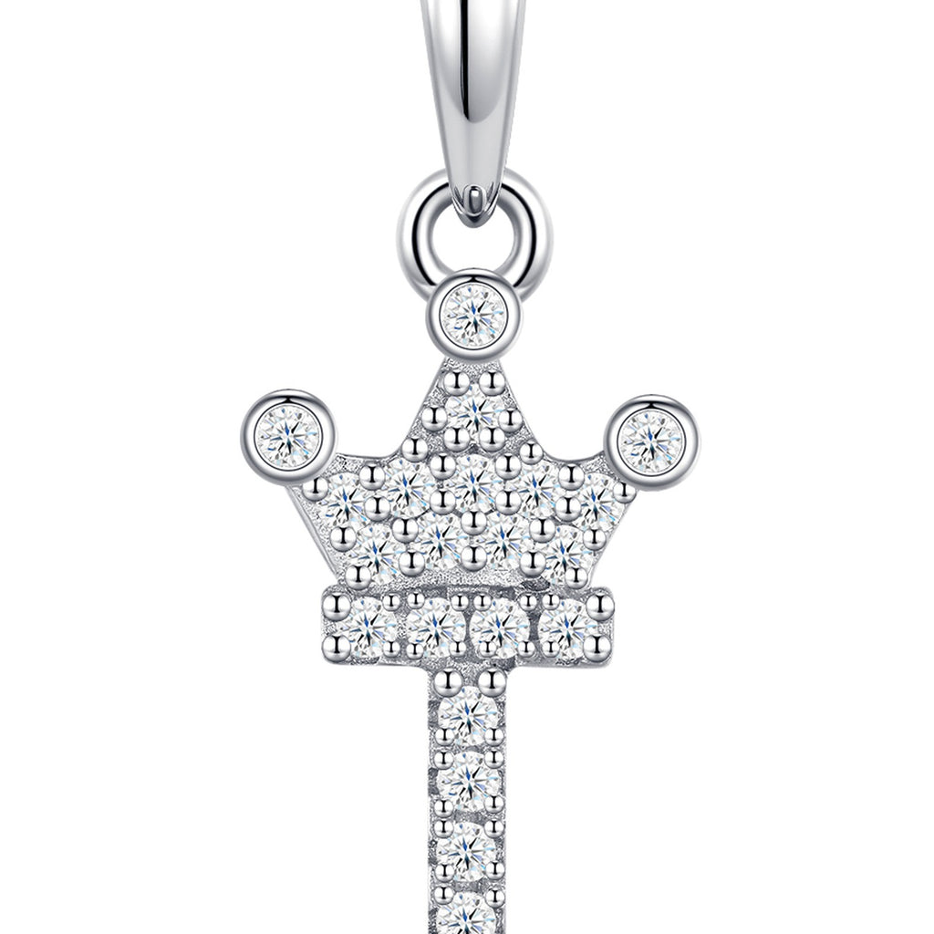 Dainty Initial T Moissanite Crown Pendant Necklace in Sterling Silver — detail