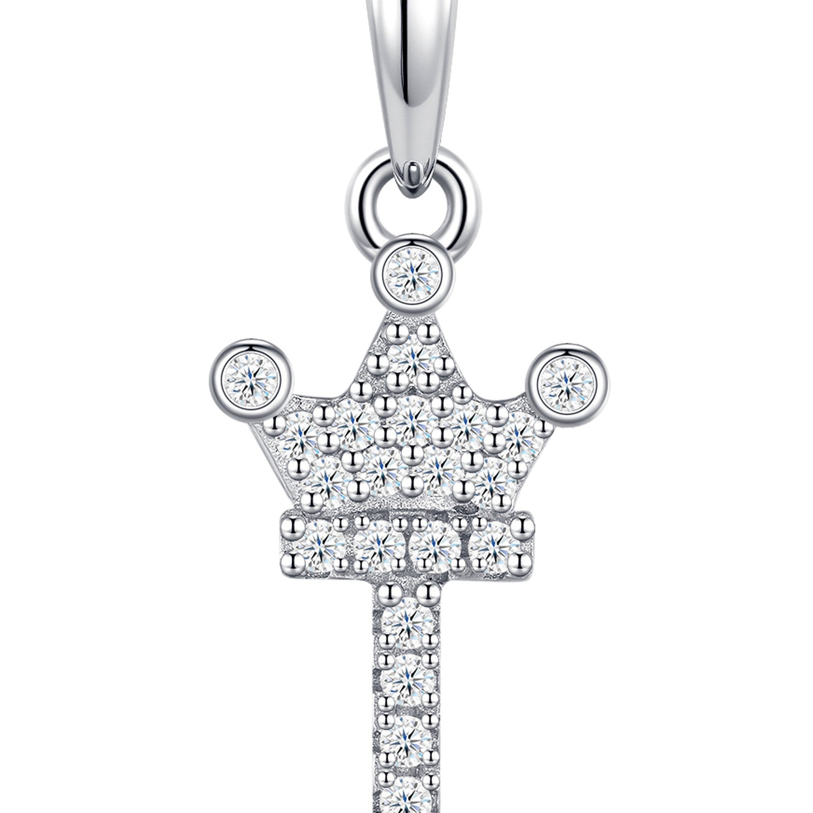 Dainty Initial T Moissanite Crown Pendant Necklace in Sterling Silver — detail
