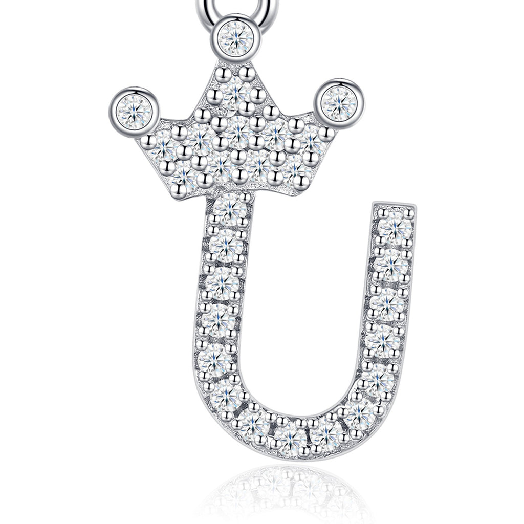 Dainty Initial U Moissanite Crown Pendant Necklace in Sterling Silver — detail