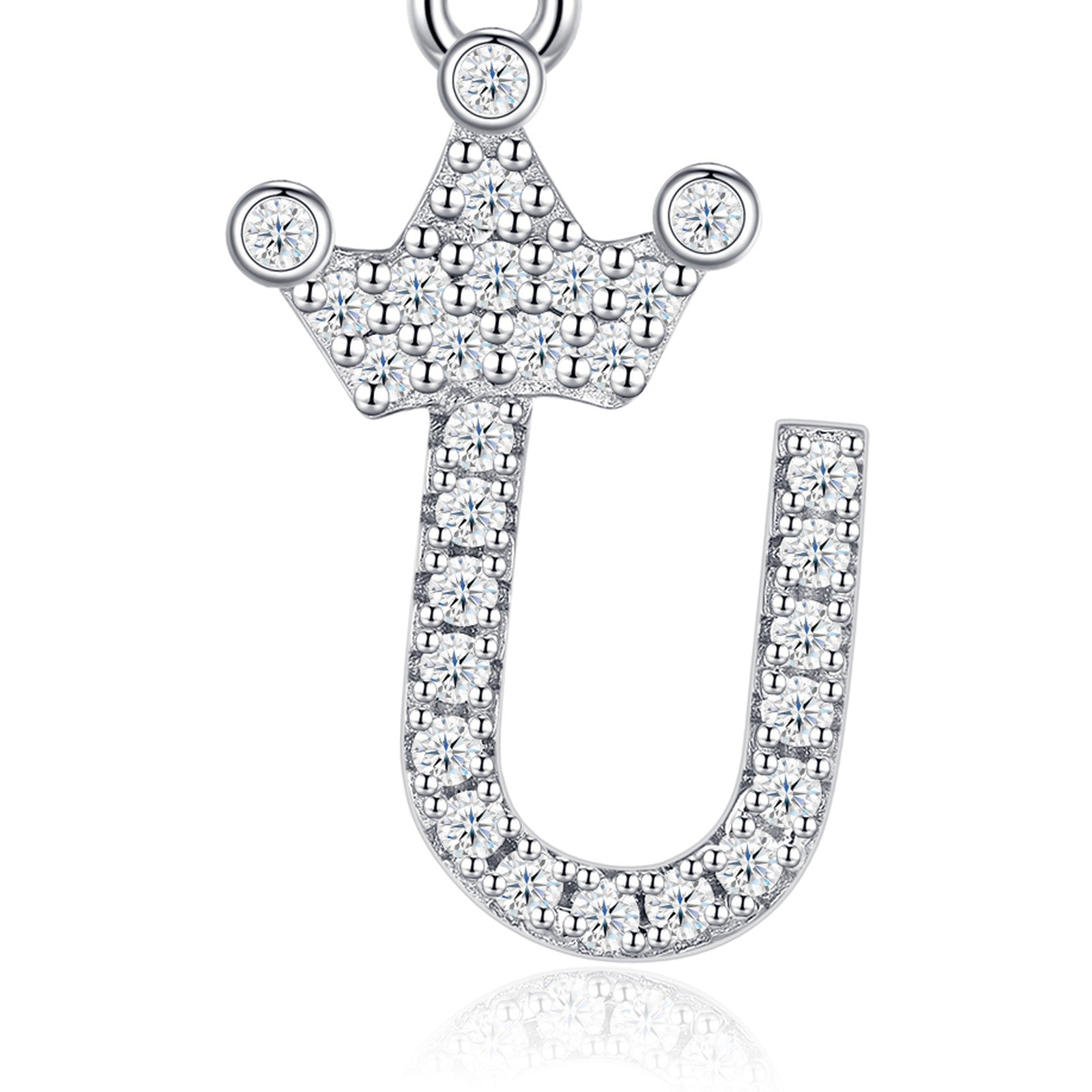 Dainty Initial U Moissanite Crown Pendant Necklace in Sterling Silver — detail