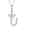 Dainty Initial U Moissanite Crown Pendant Necklace in Sterling Silver
