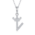 Dainty Initial V Moissanite Crown Pendant Necklace in Sterling Silver