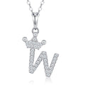 Dainty Initial W Moissanite Crown Pendant Necklace in Sterling Silver