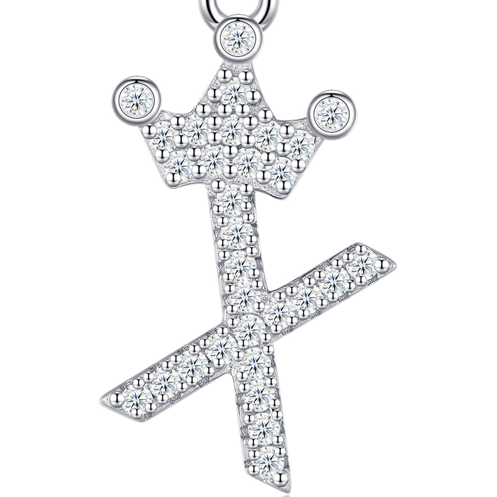Dainty Initial X Moissanite Crown Pendant Necklace in Sterling Silver — detail