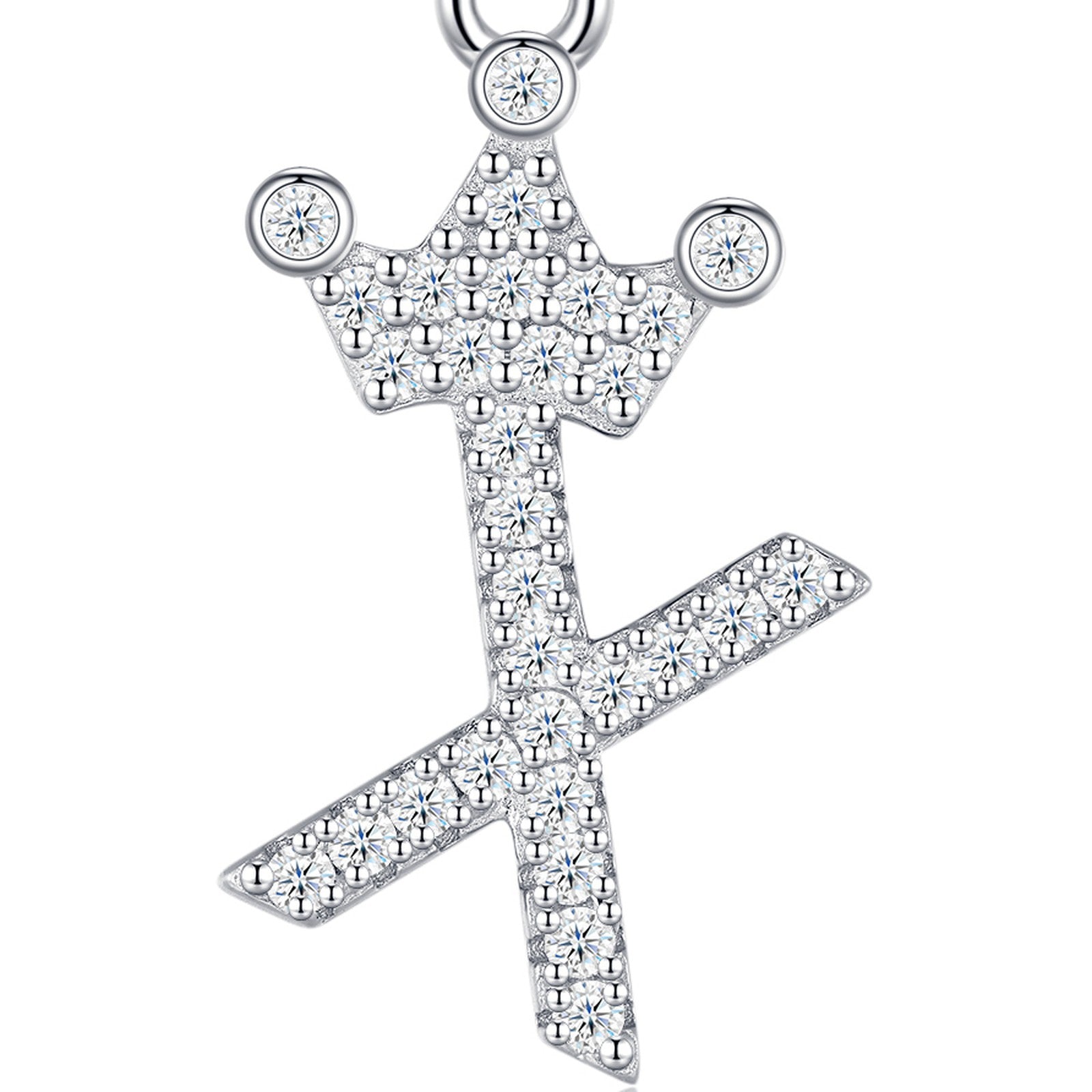 Dainty Initial X Moissanite Crown Pendant Necklace in Sterling Silver — detail