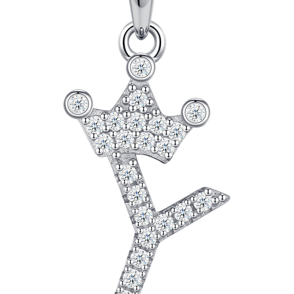 Dainty Initial Y Moissanite Crown Pendant Necklace in Sterling Silver — detail