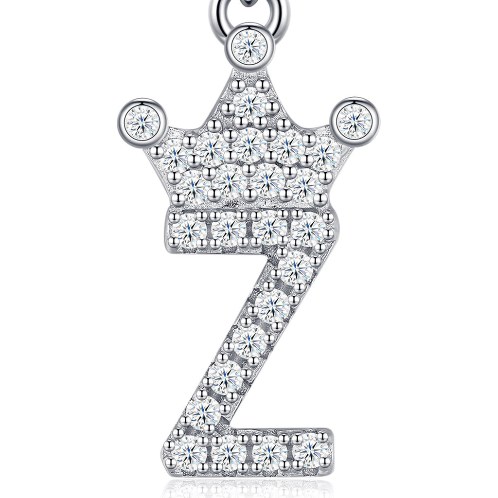 Dainty Initial Z Moissanite Crown Pendant Necklace in Sterling Silver — detail