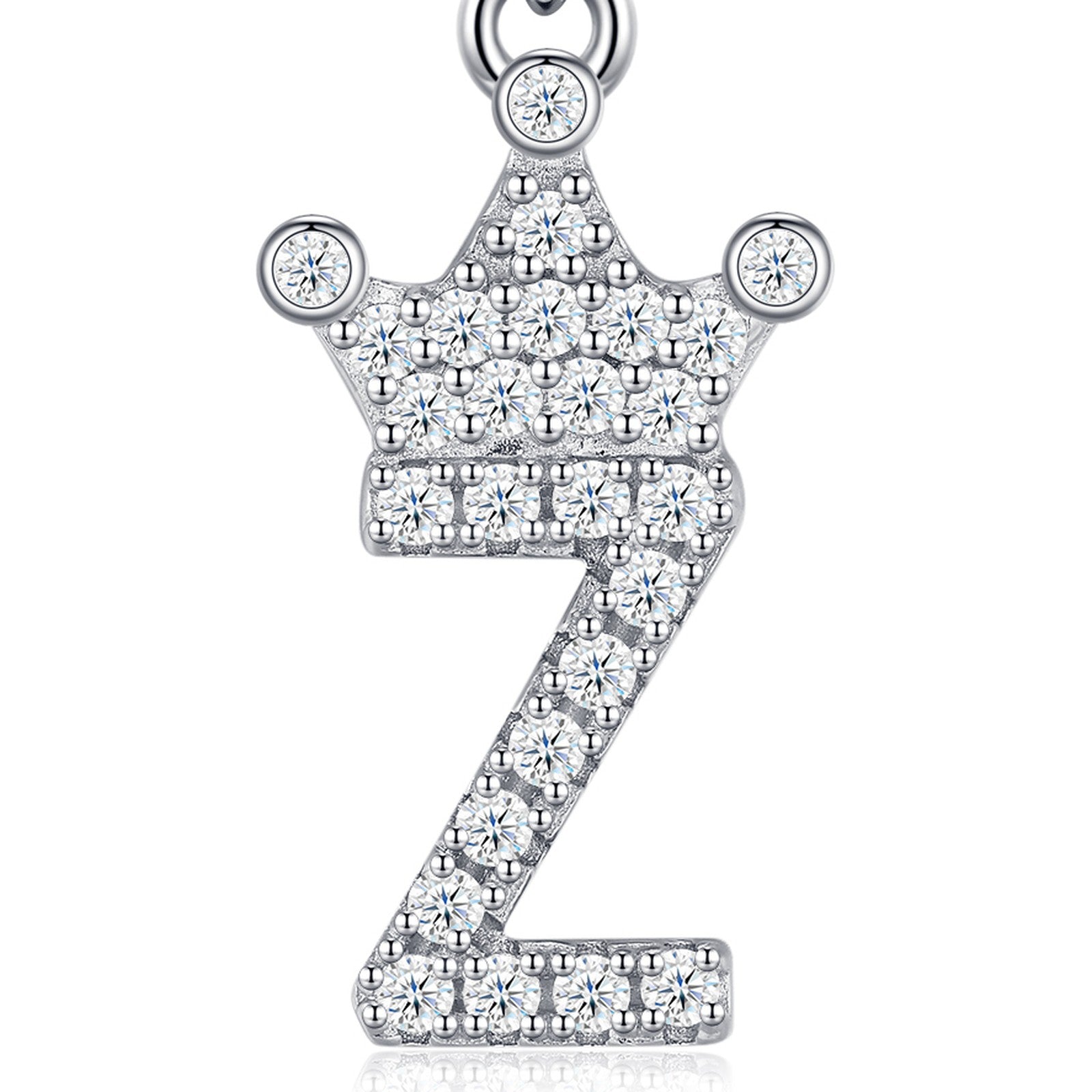 Dainty Initial Z Moissanite Crown Pendant Necklace in Sterling Silver — detail