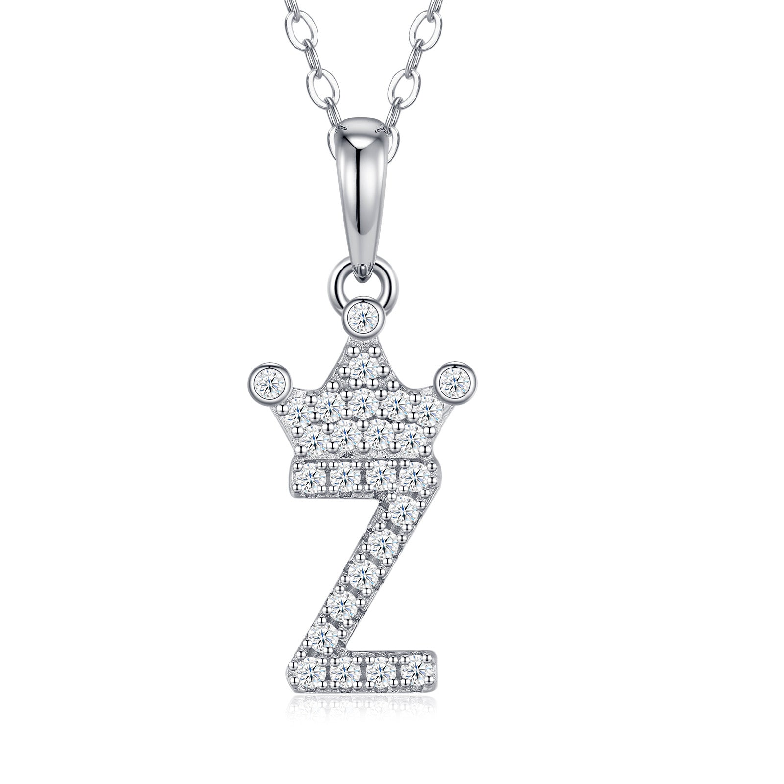Dainty Initial Z Moissanite Crown Pendant Necklace in Sterling Silver